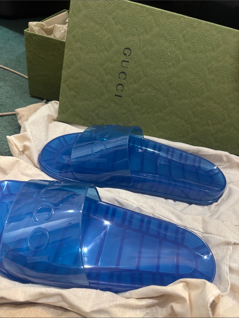 Gucci Blue Transparent Jelly Slide Sandals - Men's